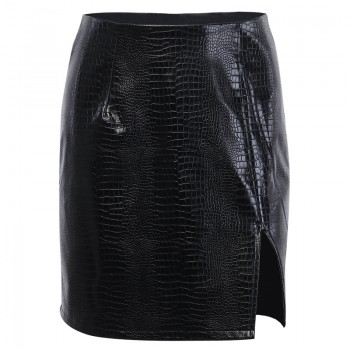 Toplook Faux PU Leather Skirt Sexy Black Split Mini Skirts Women High Waist Skirt Ladies Casual Office Summer New Wine Red